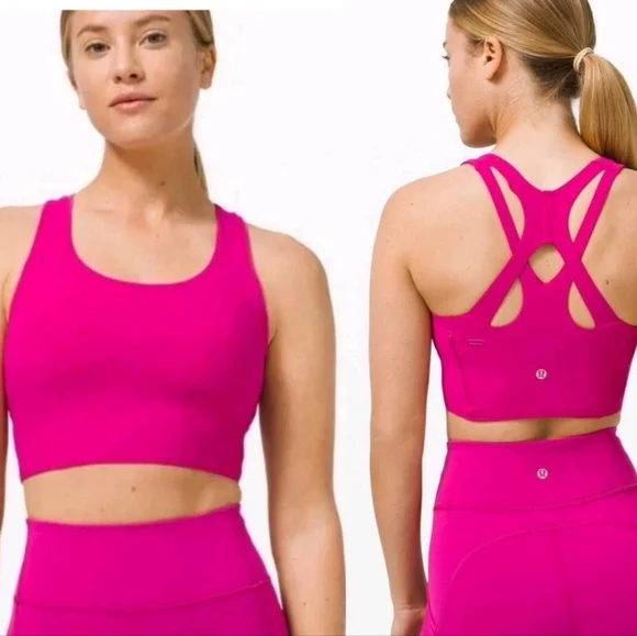 lululemon Pink Strappy Back Sports Bra w/ Side Zip Pocket Fits Size 6/Sm - Picture 2 of 8